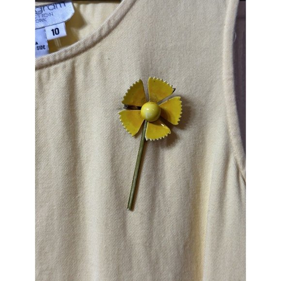 Lew Magram Vintage Sleeveless Solid Yellow Maxi Shift Dress Flower‎ Brooch 10 - Picture 3 of 6
